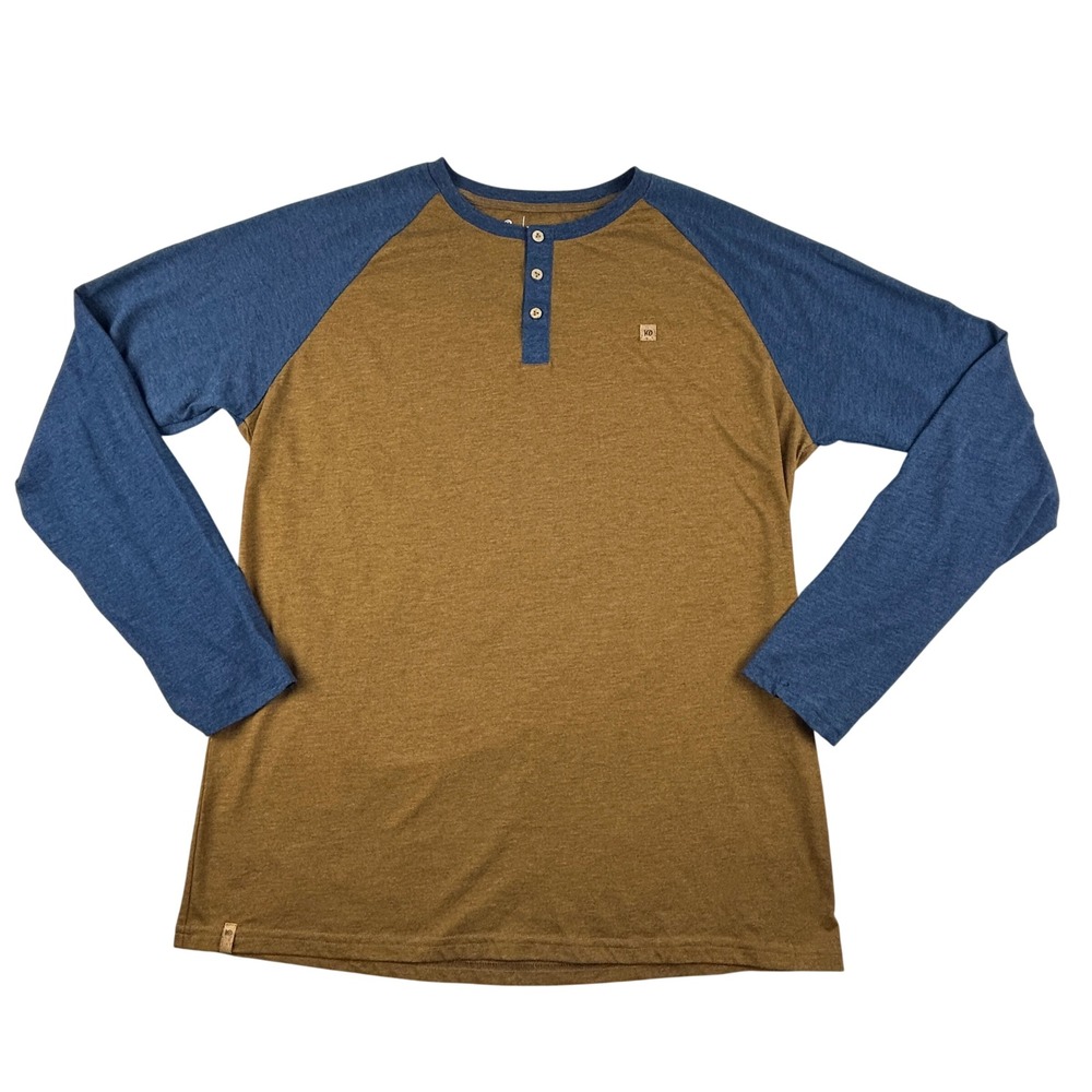 Tentree‎ Henley Shirt Mens XL Organic Cotton Tencel Brown Blue Long Sleeve